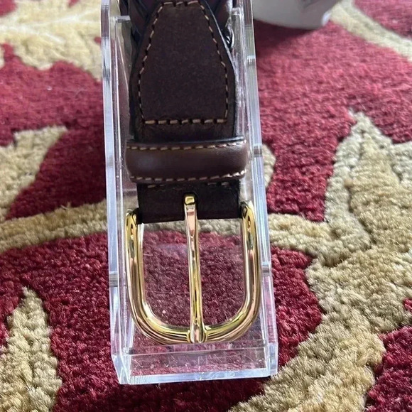 Men’s Dark Brown Vegan Leather Braided Belt with Gold Horseshoe Buckle - Picture 3 of 14